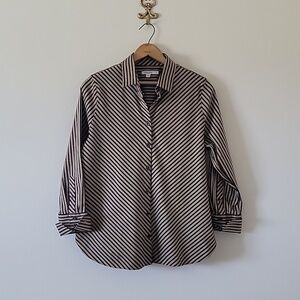 Chico's No Iron Stretch Black Imperial Stripe Shirt Size Medium/8